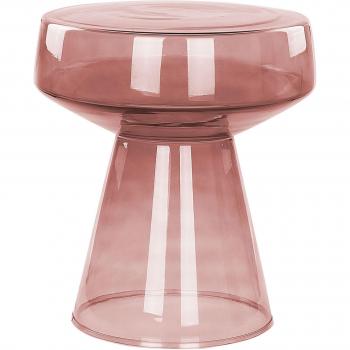 Mesa Auxiliar Ovalada de Vidrio Transparente Rojo Oscuro 37 x 37 x 43 cm Estilo Moderno para Salón Laguna