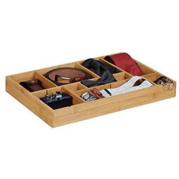 Organizador de Cajones de Bambú Ajustable, 5 x 45 x 32 cm, con Divisores Removibles, Ideal como Cubertero, Color Marrón Natural