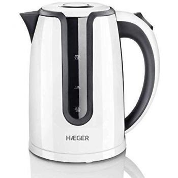 HAEGER HOT GREY - Hervidor electrico con 2200W de potencia, capacidad de 1,7L - base giratoria de 360º, resistencia oculta en INOX, protección contra ebullición en seco, apagado automático
