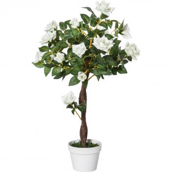 Outsunny Planta Artificial Rosa Blanca 90cm Realista con Maceta de Cemento