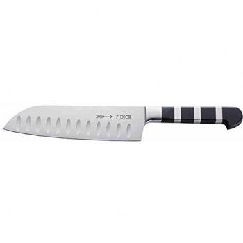 Cuchillo Santoku 1905 de F. Dick, 18 cm, con Kullenschliff (alveolado), acero inoxidable plateado/negro