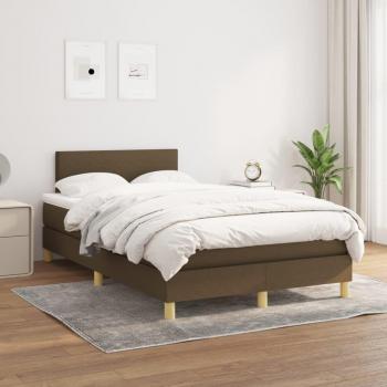 Cama Box Spring con Colchón de Tela Marrón Oscuro 120x200 cm