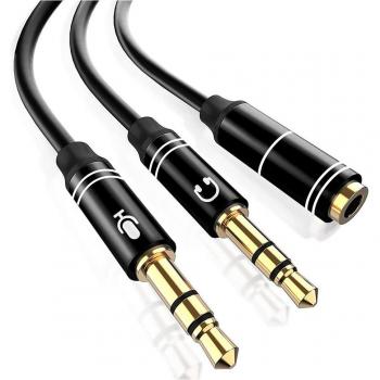 DAM Splitter conversor de minijack (hembra) a doble minijack macho (micrófono y altavoz) - Utiliza auriculares con micro incorporado y minijack simple en tu PC. Medidas: 33