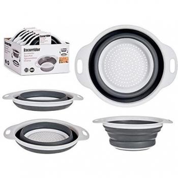 Colador Plegable de Silicona 20 cm con Asas - Escurridor de Cocina Gris y Blanco