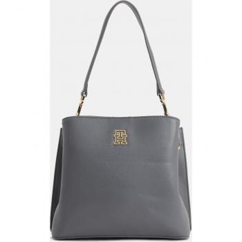 Tommy Hilfiger Bolso de hombro tipo bucket gris claro con logotipo metalizado