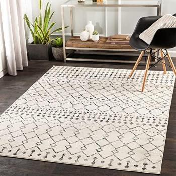 Alfombra Berber Étnica Boho Corto Pelo Blanco y Negro 200 x 275 cm, Altura 11 mm