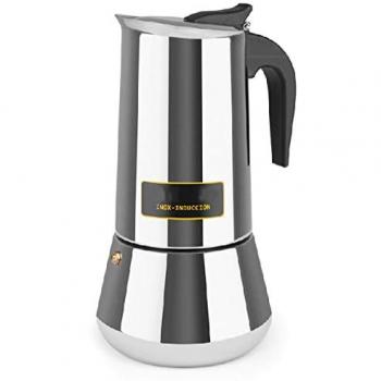 Cafetera italiana de acero inoxidable Orbegozo, capacidad 12 tazas, compatible con gas, vitrocerámica, eléctrico e inducción