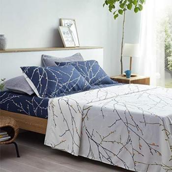 Bedsure Sabanas 180x200 4 Piezas - Juego Sábanas Cama 180 Estampada con Bajera 180x190 Ajustable, Encimera y 2 Fundas de Almohada 50x80cm, Azul Marino