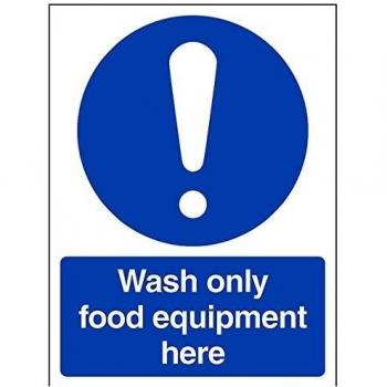 vsafety 44018 an-r obligatorio Catering Sign, plástico rígido, higiene de los alimentos solo lavar a/alimentos equipo aquí, vertical, 150 mm x 200 mm), color azul