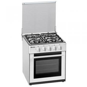 Fogón Bajo Meireles Milano - N 500 W, Acero Inoxidable, 4 Quemadores a Gas, Horno de Gas 55L, Clase A, Blanco