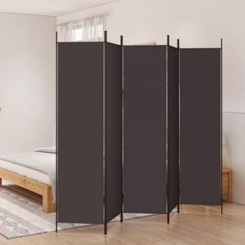 Biombo Divisor de 5 Paneles de Tela Marrón 250x200 cm