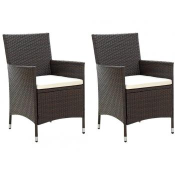 Brown Poly Rattan Garden Chairs with Cushions - Set of 2