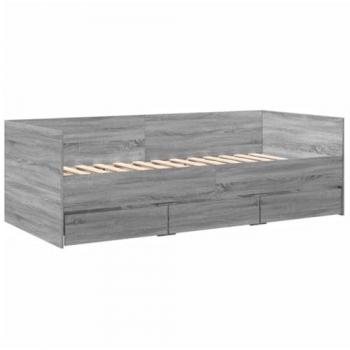Sofá cama con cajones y tumbona de madera ingeniería gris Sonoma 75x190 cm