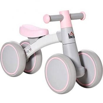 HOMCOM Bicicleta sin Pedales para Niños de 1-3 Años Bicicleta de Equilibrio con 4 Ruedas Ligeras Correpasillos Infantil 60x24x37 cm Rosa