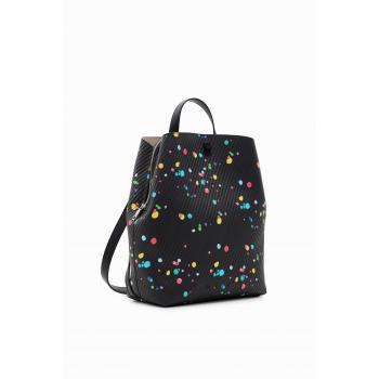 Desigual Splatter23 Sumy Medium Backpack in Black with Drop Pattern