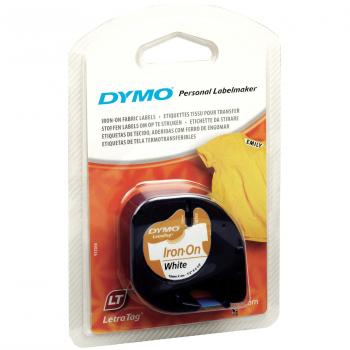 DYMO LetraTag S0718850 Cinta de Etiquetas Textiles de adhesión por plancha - Texto negro sobre fondo blanco, 12mm x 2m