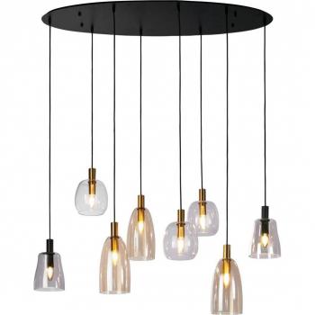 Lámpara colgante Divine de Searchlight, 8 luces, diseño en forma de gota, color negro con vidrio coloreado