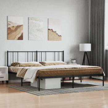 Metal Bed Frame without Mattress with Headboard Black 193x203cm