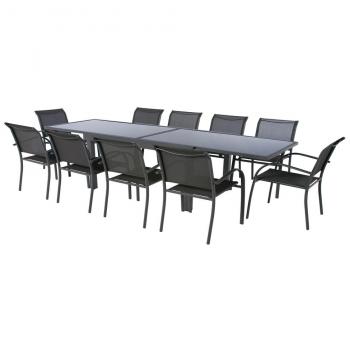 Mesa Exterior Extensible de Aluminio y Vidrio Gris Antracita 270x90 cm
