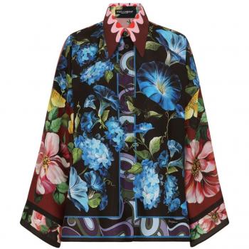Dolce & Gabbana Women's Multicolor Flower Print Silk Shirt, Size 42