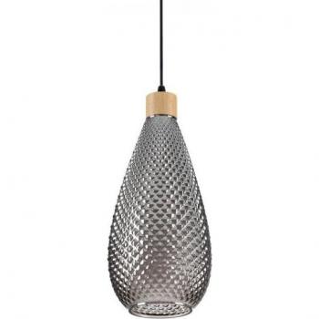 Lámpara colgante de techo tipo domo Ideal Lux Bergen-2, cristal ahumado, 1 bombilla E27, altura 44cm, color gris claro