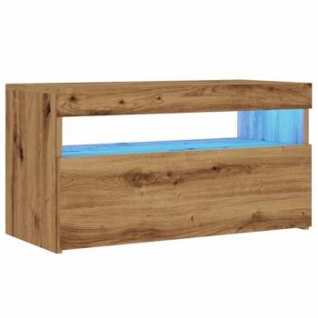 Mueble de TV luces LED madera roble artisan 75x35x40 cm