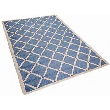 Alfombra moderna de lana azul 160 x 230 cm con patrón geométrico de rombos, tejido a mano Dali