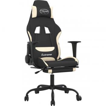Silla gaming de masaje con reposapiés tela negro y crema