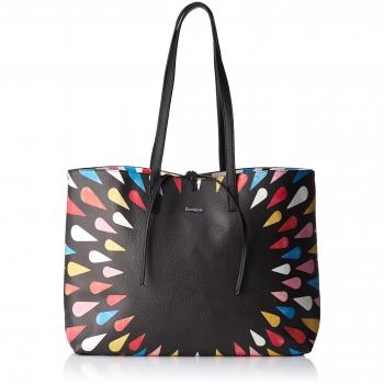 Desigual - Bols_tears Splatter Seattle, Shoppers y bolsos de hombro Mujer, Negro, 13x29.5x38 cm