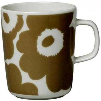 Marimekko - Taza, taza de café, taza con asa, Oiva-Unikko - Blanco-beige - Cerámica - Altura: 9,5 cm.