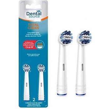 Dental Source TOTAL CLEAN - Cabezales de recambio para Oral-B cepillo de dientes eléctrico - Fabricado en USA - Compatible con brackets, implantes dentales u otros aparatos de ortodoncia - Pack de 2