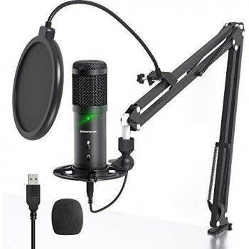 Micrófono de Condensador USB, kit de Micrófono de Monitoreo Cardioide de Latencia Cero, con Botón de Silencio y Conector para Auriculares, para Grabación de Estudio, Juegos, Voz en Off, YouTube