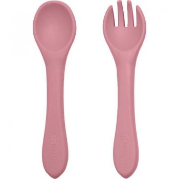 Petite&Mars Take&Match Dusty Rose Silicone Cutlery Set for 6 Months and Up (2 Pieces)