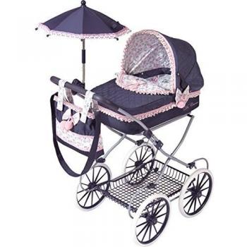 Decuevas Toys - Coche muñeca Classic Romantic, Coche con Bandeja, Bolso y sombrilla, 42 x 68 x 81 cm
