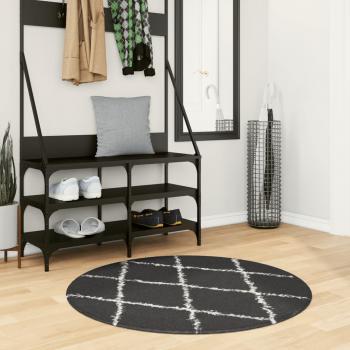 Alfombra de Pelo Largo Moderna PAMPLONA Negro y Crema Ø 100 cm