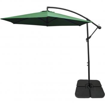 Sombrilla Voladiza Verde de 3 m con Mecanismo de Manivela, Base Cuadrada y Cubierta Impermeable Gratis
