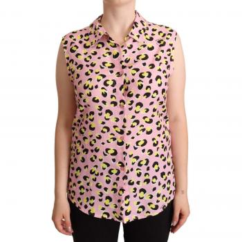 Love Moschino Pink Leopard Print Sleeveless Collared Polo Top - IT46|XL
