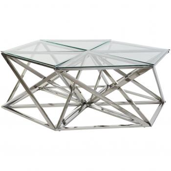 Mesa de Centro DKD Home Decor Plateado Cristal Acero Plástico 137,5 x 120,5 x 46 cm - Bixoto.com