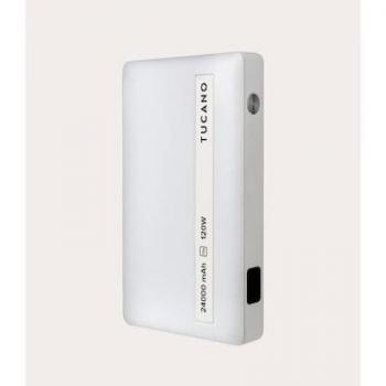 Power Bank Tucano para Laptop 24000 mAh, 120W, Blanco, Ultra Delgado, 3 Salidas (2 USB-C y 1 USB-A), con Pantalla LED