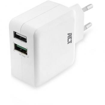 ACT Cargador USB 2 Puertos 30W con Quick Charge - Blanco