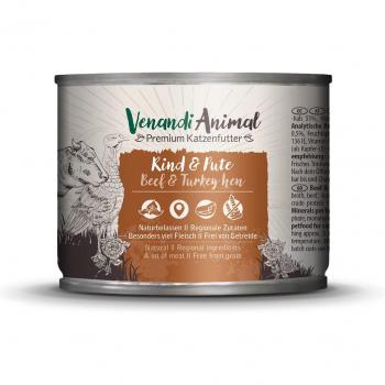 Venandi Animal Adult Cat 6 x 200 g - Vaca y pavo