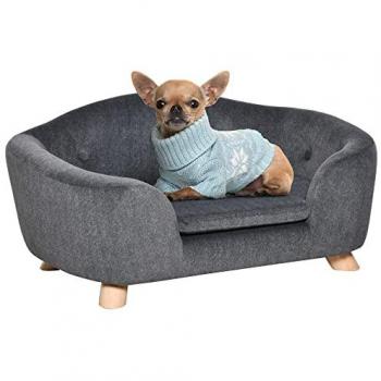 Sofá para Mascotas PawHut con Cojín, Espuma de Felpa y Madera de Pino, 70 x 47 x 30 cm, Gris Oscuro