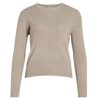 Jersey Vila Vicomfy Beige Para Mujer - Jersey de mujer cuello redondo, color beige