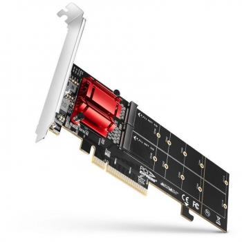 AXAGON Adaptador PCIe x8 a 2x M.2 NVMe (M-key) SP & LP, modelo PCEM2-ND, compatible con SSDs M.2 NVMe de doble ranura