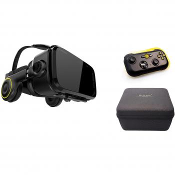 VR-Shark X4 Gift-Set - Virtual Reality Kit VR Headset with Bluetooth Gamepad and Case | VR-Glasses for 4,7 - 6,1 Smartphones | Comp. with iPhone 8 / X / Nexus / Samsung / HTC / Huawei FOV 120°