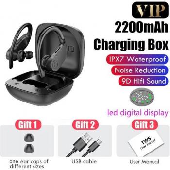 Auriculares TWS Inalámbricos Bluetooth 5.0 Deportivos Impermeables con Pantalla LED y Micrófono 2200mAh