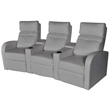 vidaXL Sillón Reclinable 3 Plazas Cinema Casa Salón Sala de Estar Decoración Asiento Sofá Taburete Tumbona Tapizado Cuero Artificial Blanco