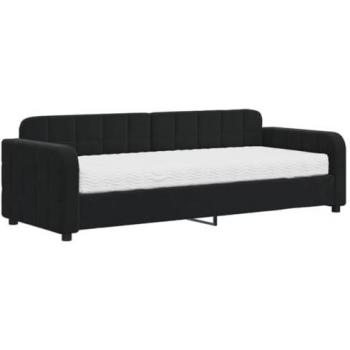 Sofá cama con colchón terciopelo negro 80x200 cm