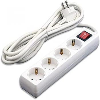 Acan Alargador de 4 enchufes con interruptor, longitud de 3 metros, capacidad de 16A/250V y potencia máxima de 3680W