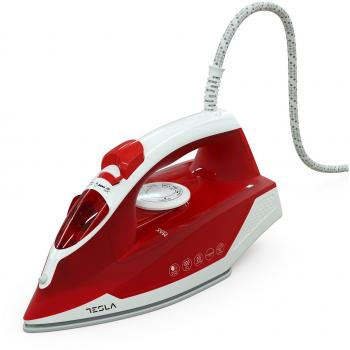 Plancha Tesla IR200R - Plancha de Vapor con Tecnología de Suela de Cerámica y Capacidad de 300 ml (Rojo-blanco)